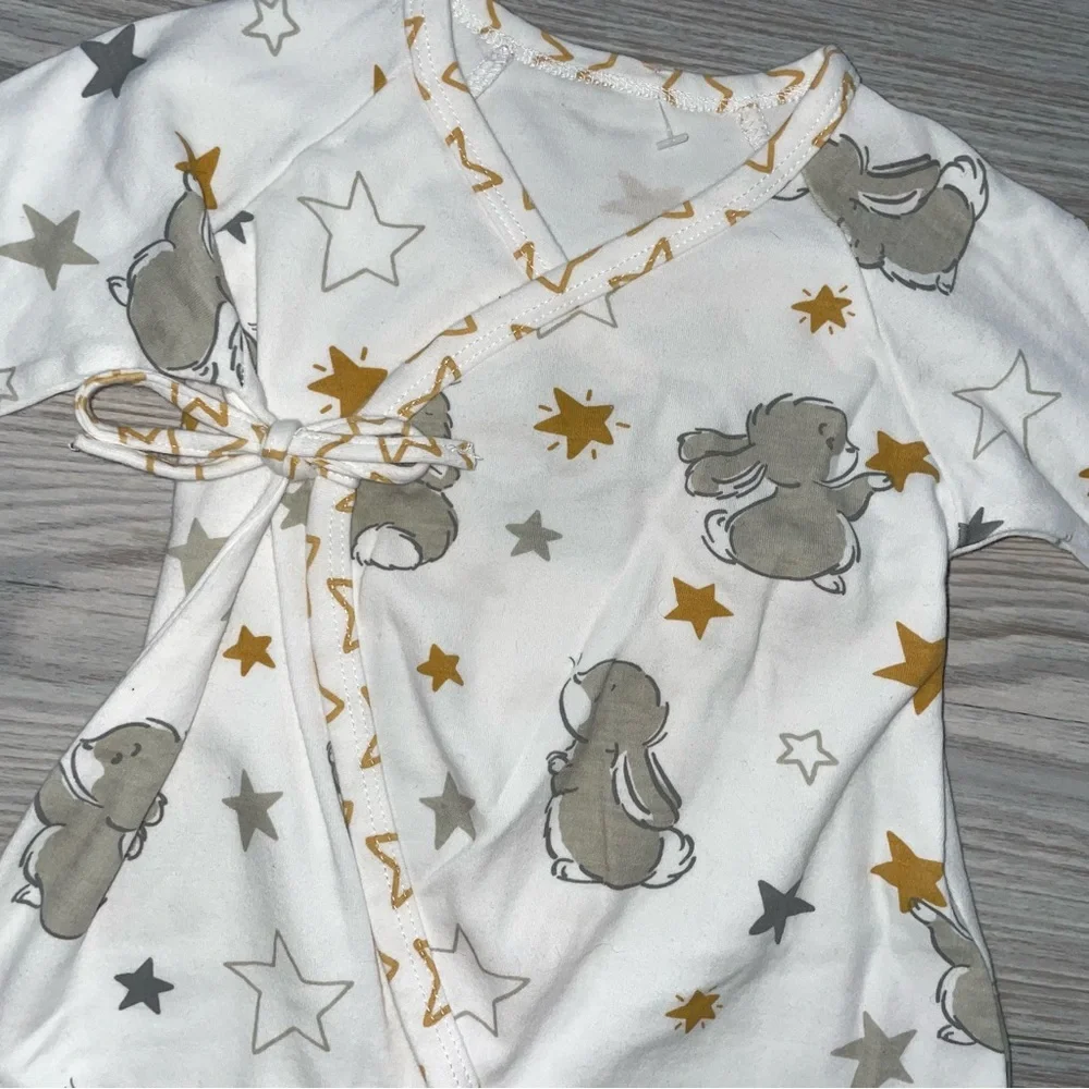 Bunnies by the Bay Baby Boys Kimono Romper 3–6 Months White Gold Star Bunny